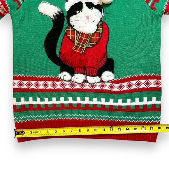 33 Degrees Mens Ugly Christmas Sweater Black White Cat Santa Hat Scarf 3D Medium - Picture 7 of 14